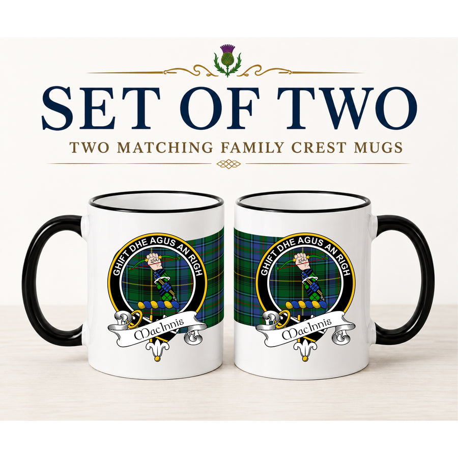 MacInnis Scottish Clan Crest 11 oz Mugs – Black Crest Design | Set of 2