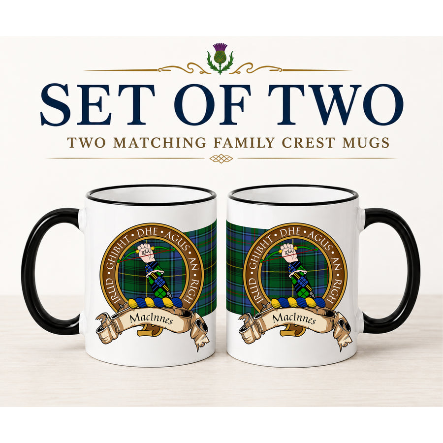MacInnis Scottish Clan Crest 11 oz Mugs – Brown Crest Design | Set of 2