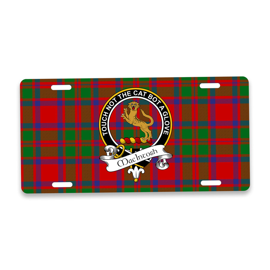 MacIntosh Scottish Clan Crest Auto License Plate – Black Crest Design