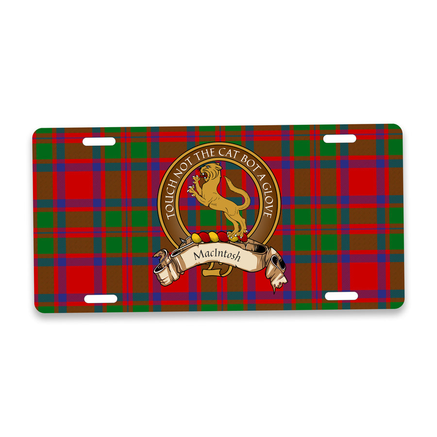 MacIntosh Scottish Clan Crest Auto License Plate – Brown Crest Design