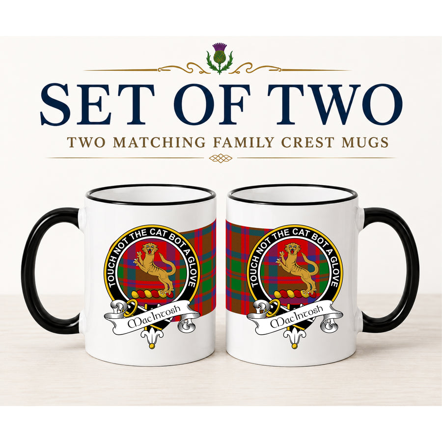 MacIntosh Scottish Clan Crest 11 oz Mugs – Black Crest Design | Set of 2