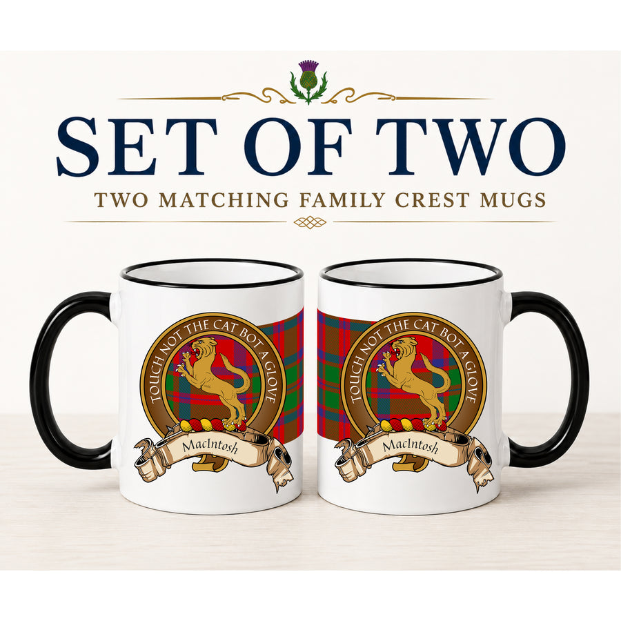 MacIntosh Scottish Clan Crest 11 oz Mugs – Brown Crest Design | Set of 2