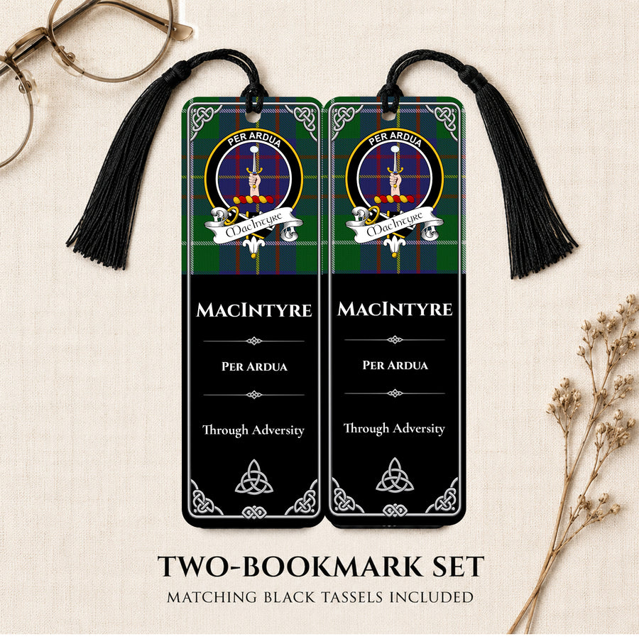 MacIntyre Scottish Clan Crest Metal Bookmarks – Black Set of 2