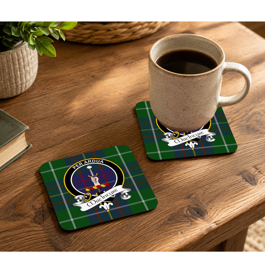 MacIntyre Scottish Clan Crest Rubber Coasters - Black Design Set of 4