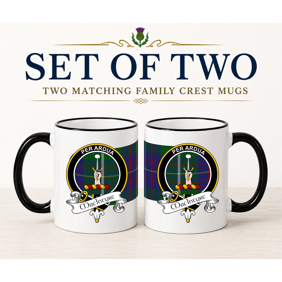MacIntyre Scottish Clan Crest 11 oz Mugs – Black Crest Design | Set of 2