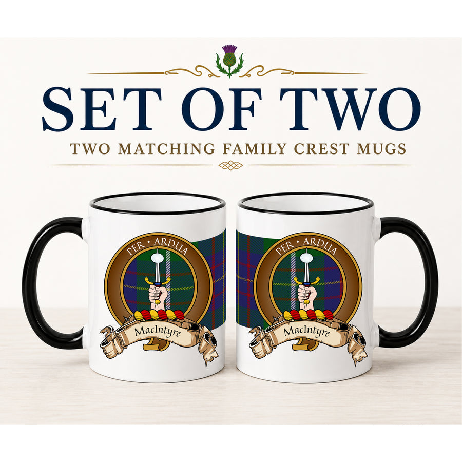 MacIntyre Scottish Clan Crest 11 oz Mugs – Brown Crest Design | Set of 2