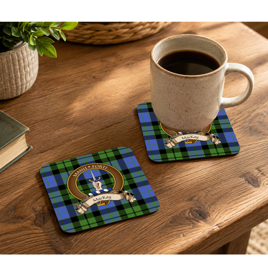 MacKay Scottish Clan Crest Rubber Coasters - Brown Design Set of 4