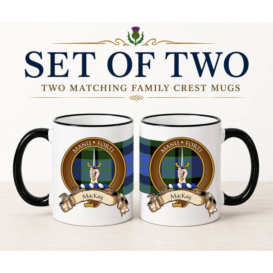 MacKay Scottish Clan Crest 11 oz Mugs – Brown Crest Design | Set of 2