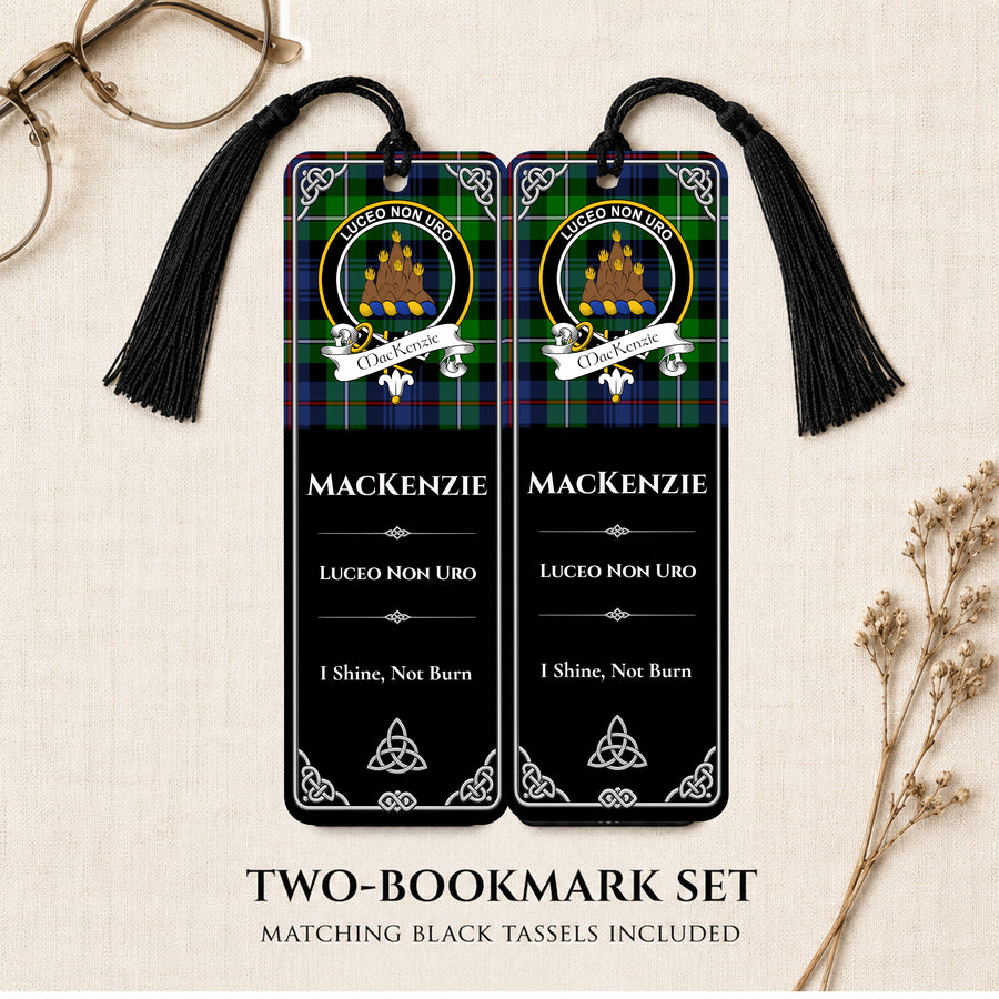 MacKenzie Scottish Clan Crest Metal Bookmarks – Black Set of 2