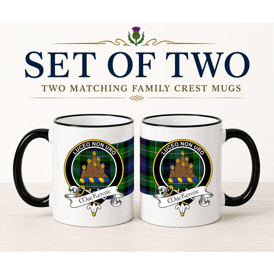 MacKenzie Scottish Clan Crest 11 oz Mugs – Black Crest Design | Set of 2