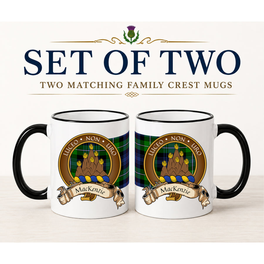 MacKenzie Scottish Clan Crest 11 oz Mugs – Brown Crest Design | Set of 2