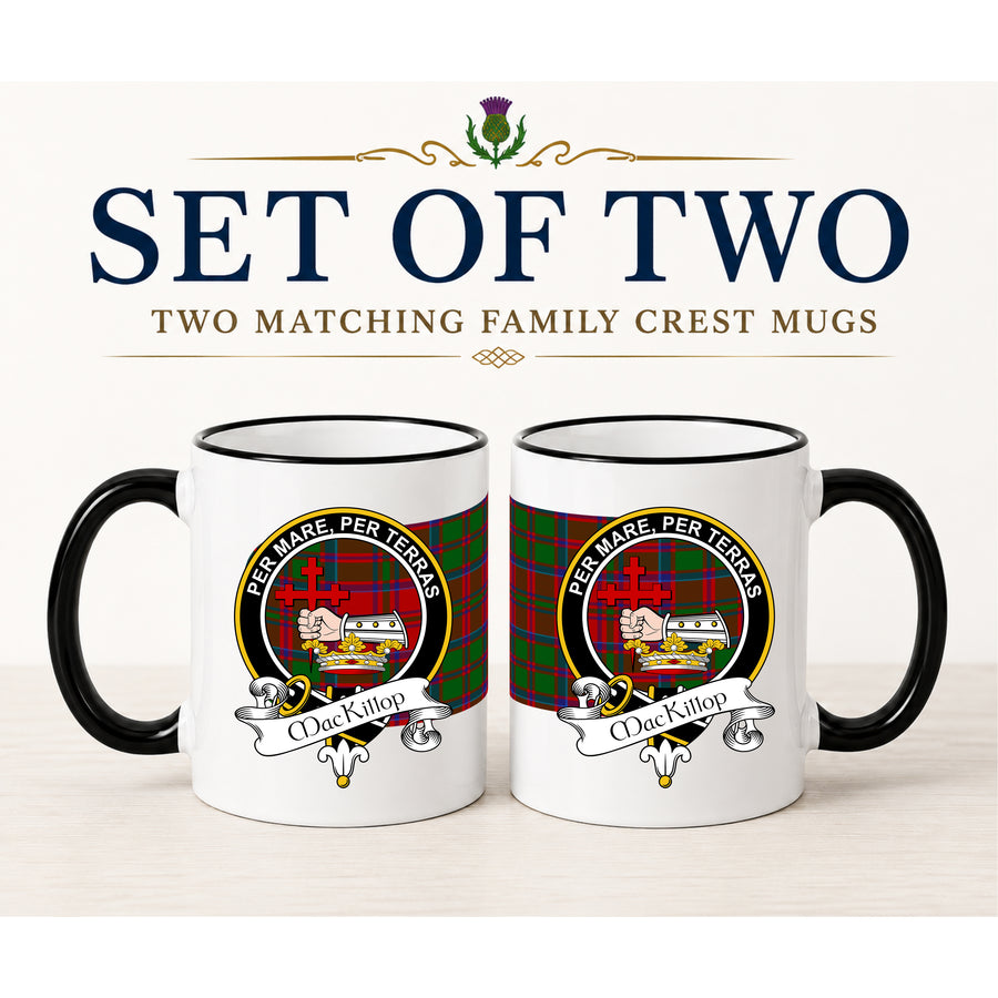 MacKillop Scottish Clan Crest 11 oz Mugs – Black Crest Design | Set of 2