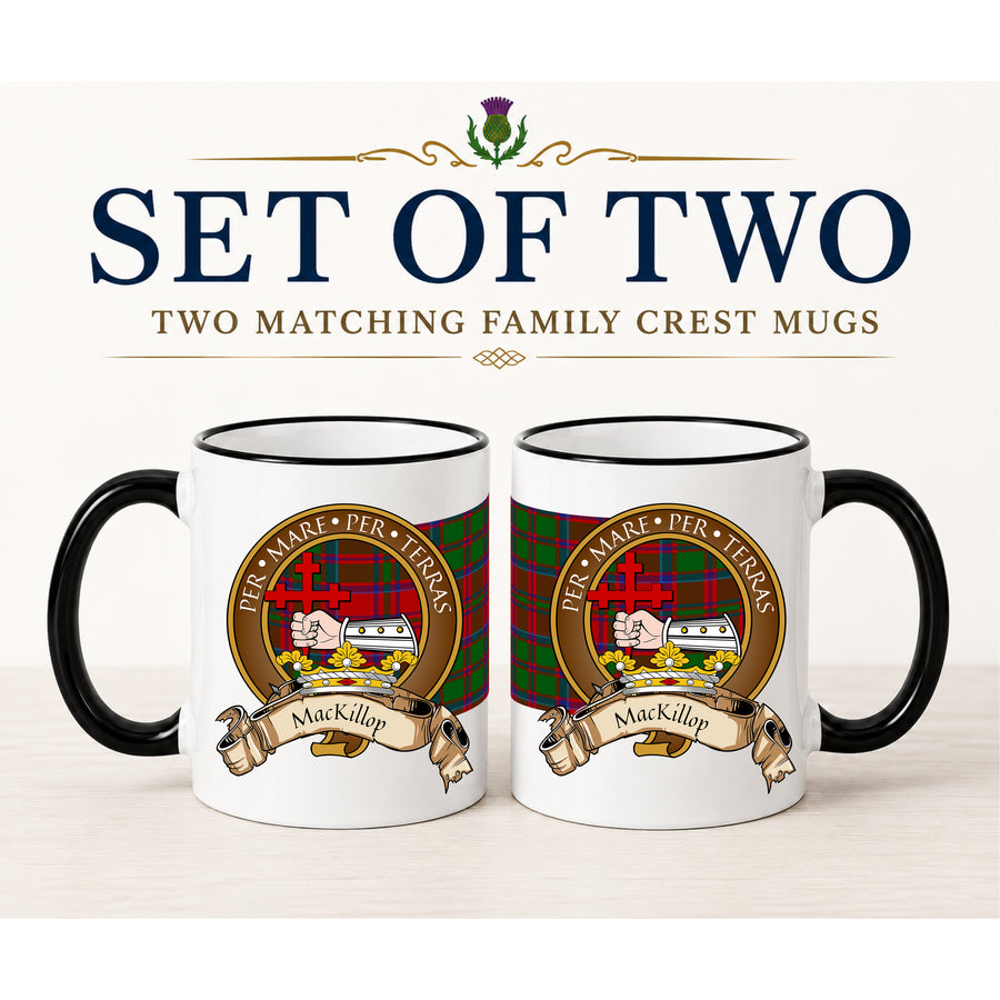 MacKillop Scottish Clan Crest 11 oz Mugs – Brown Crest Design | Set of 2