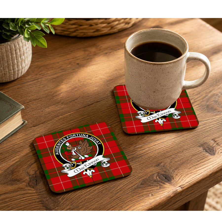 MacKinnon Scottish Clan Crest Rubber Coasters - Black Design Set of 4