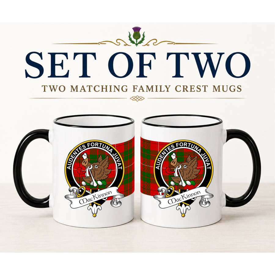 MacKinnon Scottish Clan Crest 11 oz Mugs – Black Crest Design | Set of 2