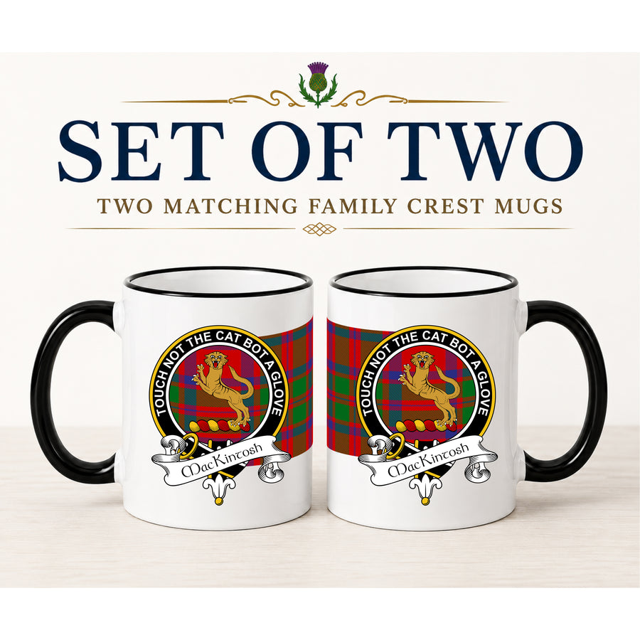 MacKintosh Scottish Clan Crest 11 oz Mugs – Black Crest Design | Set of 2
