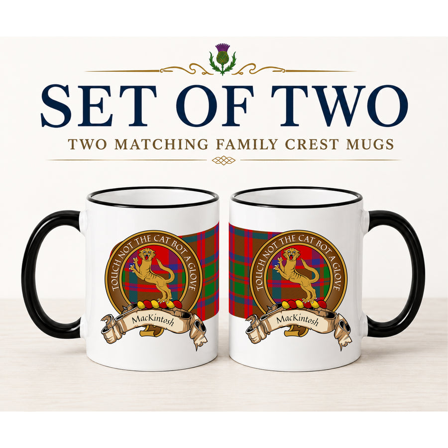 MacKintosh Scottish Clan Crest 11 oz Mugs – Brown Crest Design | Set of 2