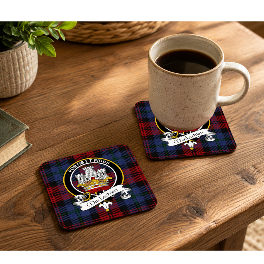 MacLachlan Scottish Clan Crest Rubber Coasters - Black Design Set of 4