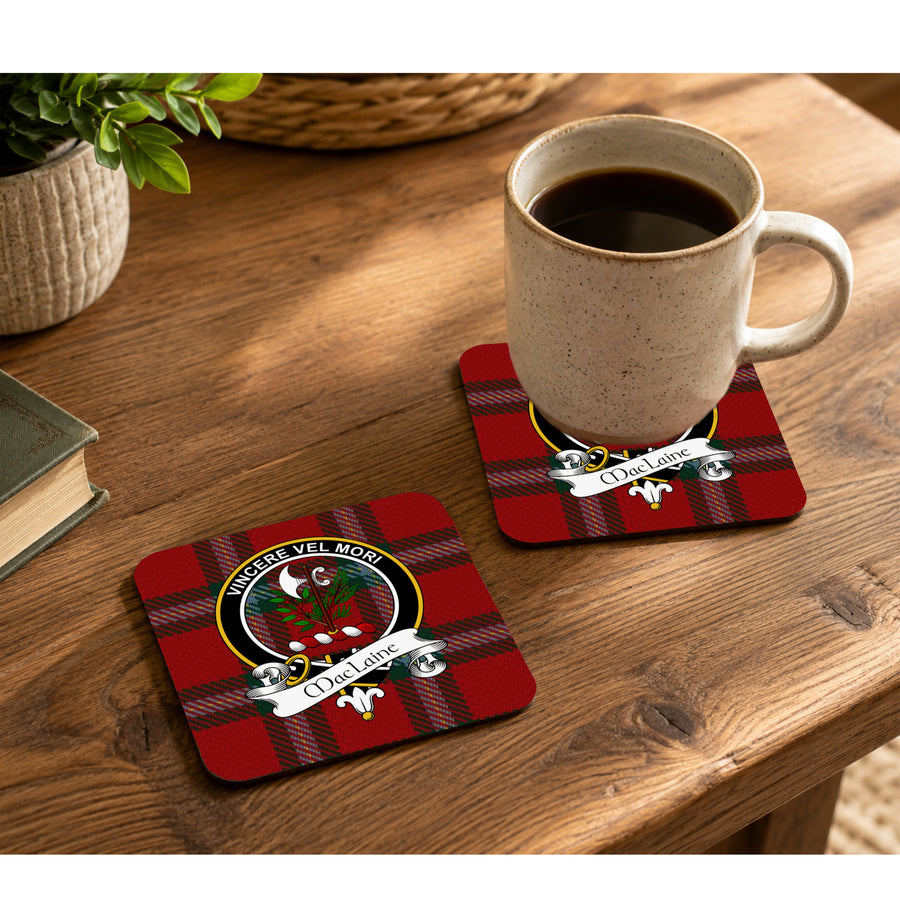 MacLaine Scottish Clan Crest Rubber Coasters - Black Design Set of 4