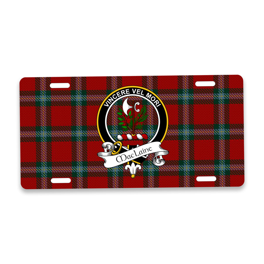 MacLaine Scottish Clan Crest Auto License Plate – Black Crest Design