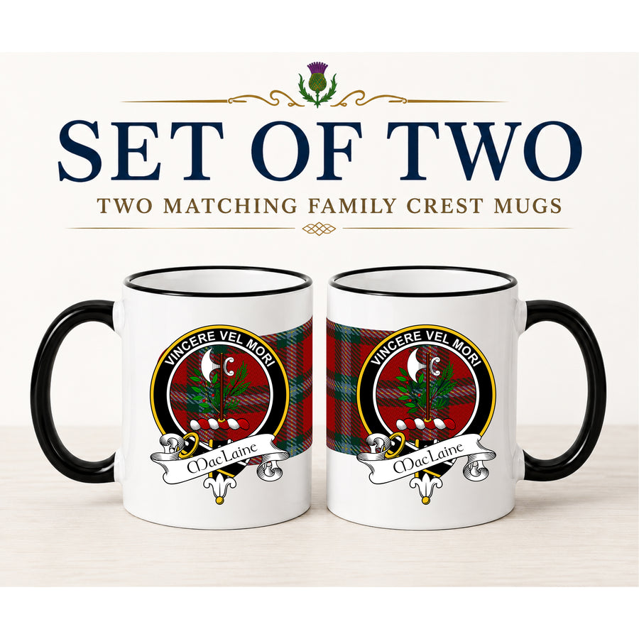 MacLaine Scottish Clan Crest 11 oz Mugs – Black Crest Design | Set of 2
