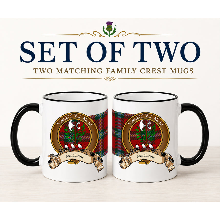 MacLaine Scottish Clan Crest 11 oz Mugs – Brown Crest Design | Set of 2