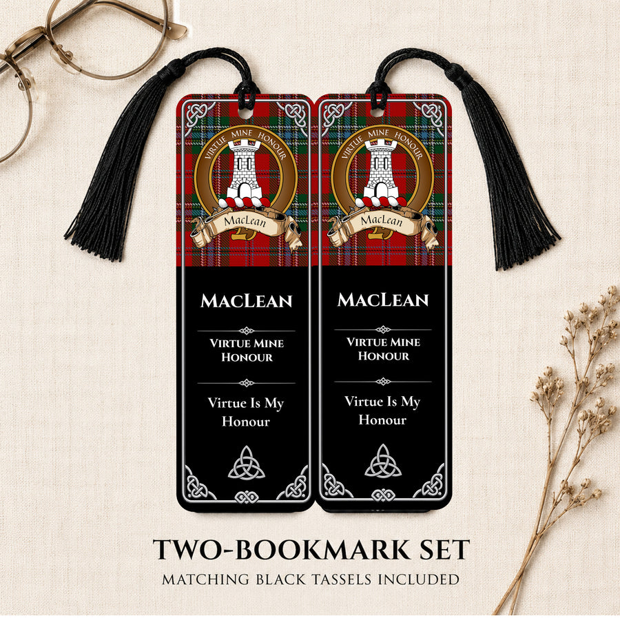 MacLean Scottish Clan Crest Metal Bookmarks - Brown Set of 2