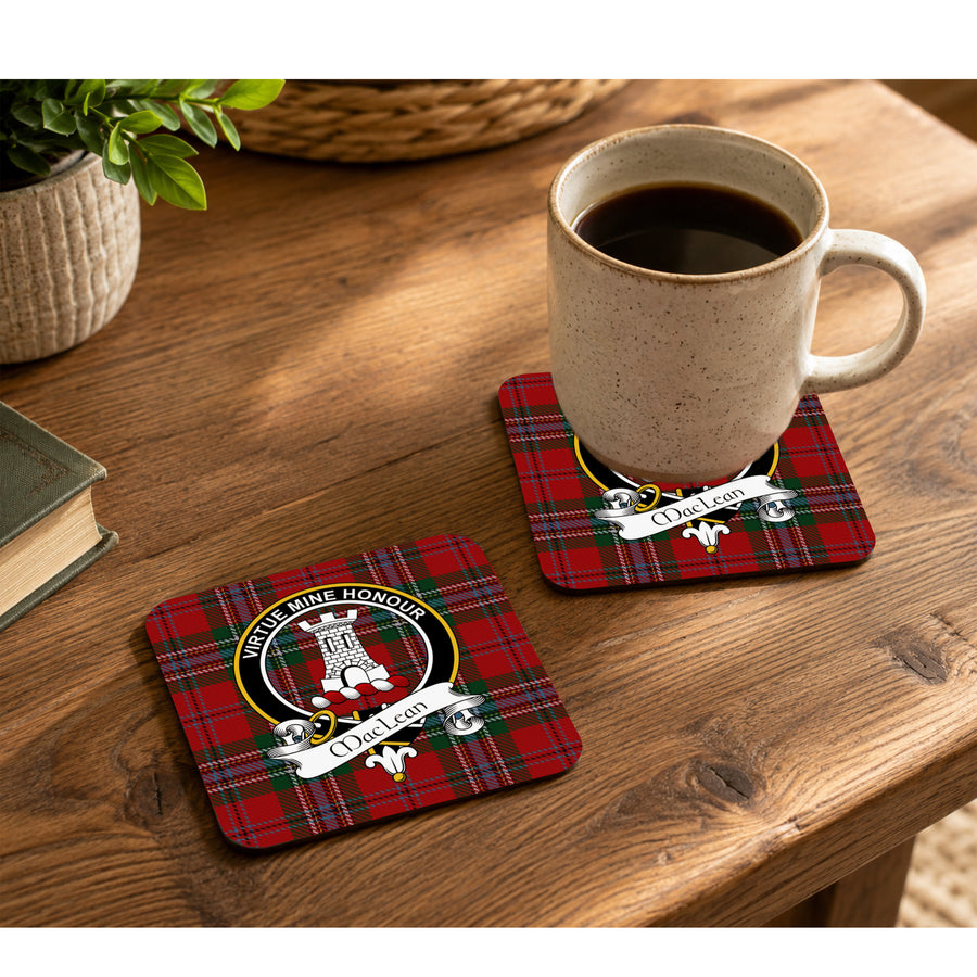 MacLean Scottish Clan Crest Rubber Coasters - Black Design Set of 4