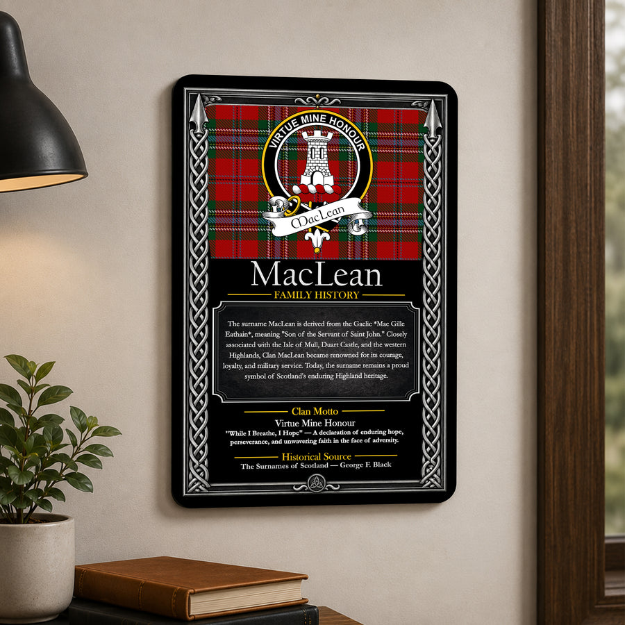 MacLean Scottish Family History Metal Sign