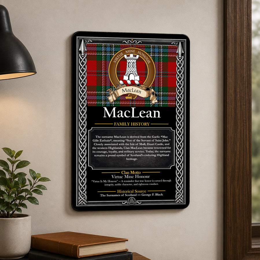 MacLean Scottish Family History Metal Sign – Brown Crest