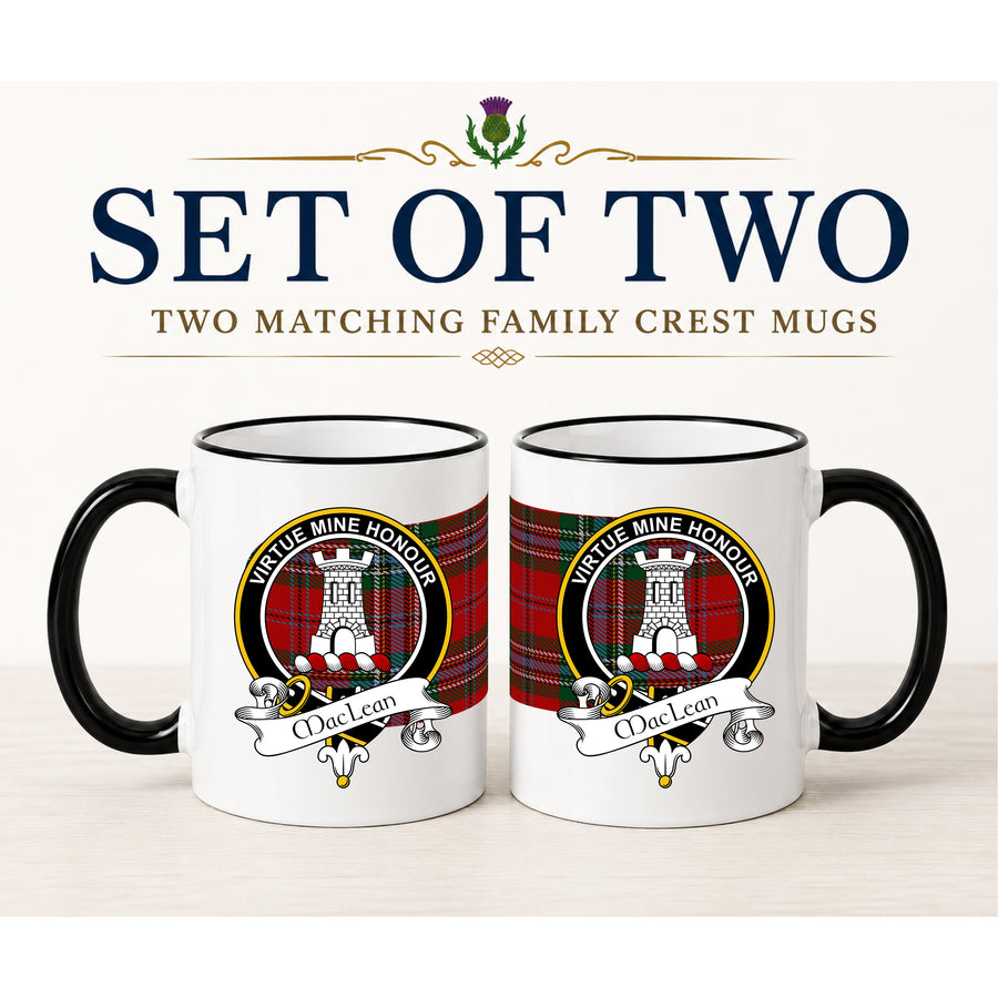 MacLean Scottish Clan Crest 11 oz Mugs – Black Crest Design | Set of 2