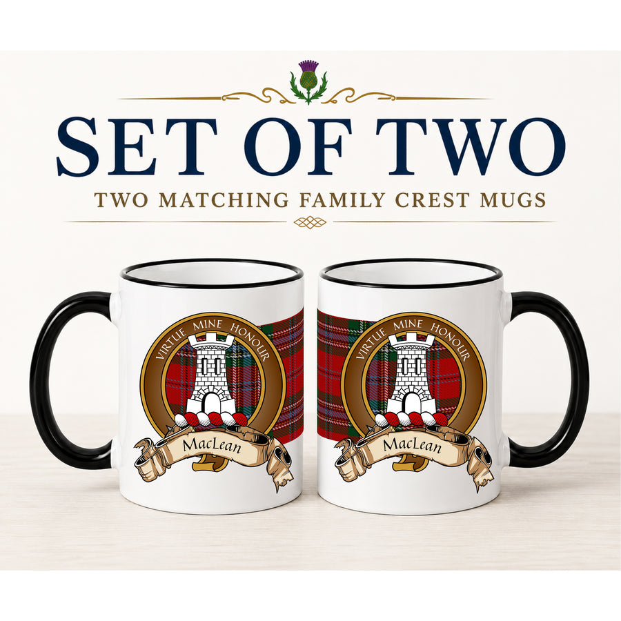 MacLean Scottish Clan Crest 11 oz Mugs – Brown Crest Design | Set of 2