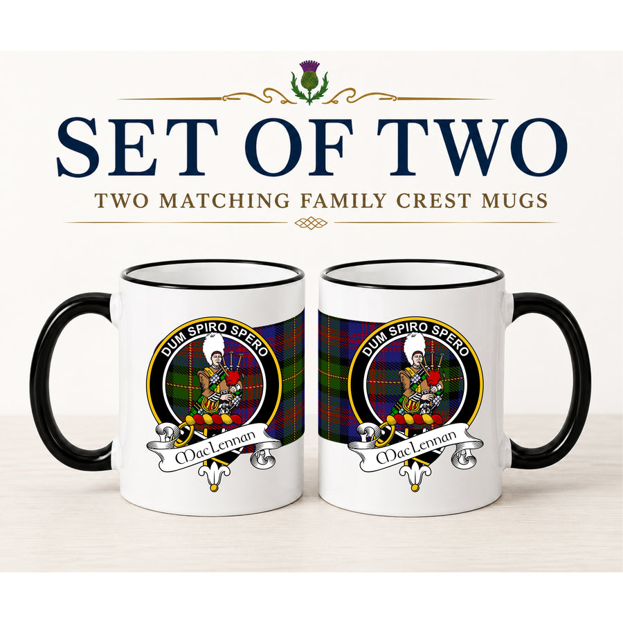 MacLennan Scottish Clan Crest 11 oz Mugs – Black Crest Design | Set of 2