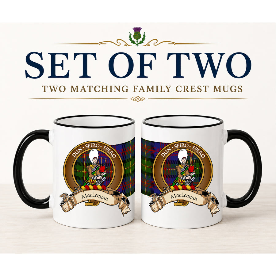 MacLennan Scottish Clan Crest 11 oz Mugs – Brown Crest Design | Set of 2