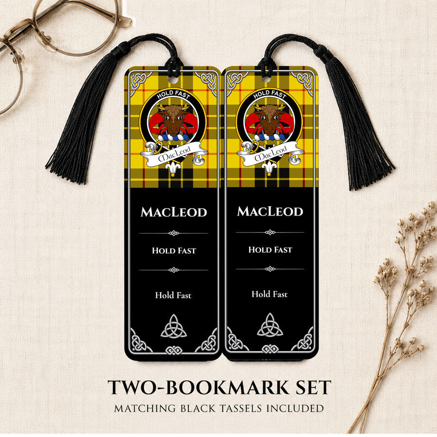 MacLeod Scottish Clan Crest Metal Bookmarks – Black Set of 2