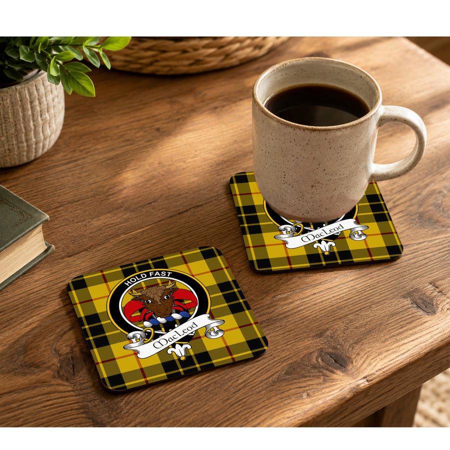 MacLeod Scottish Clan Crest Rubber Coasters - Black Design Set of 4