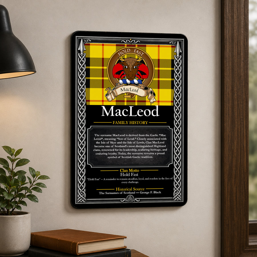 MacLeod Scottish Family History Metal Sign – Brown Crest