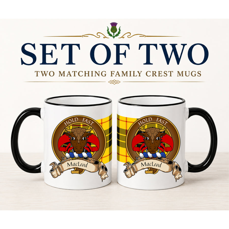 MacLeod Scottish Clan Crest 11 oz Mugs – Brown Crest Design | Set of 2
