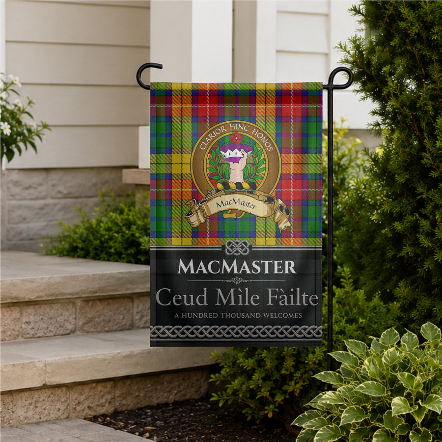 MacMaster Scottish Clan Crest Garden Flag - Brown Design
