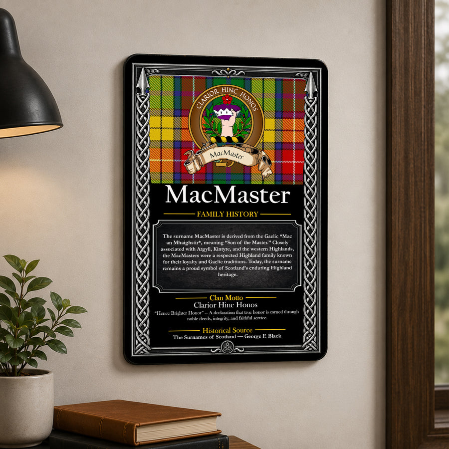 MacMaster Scottish Family History Metal Sign – Brown Crest