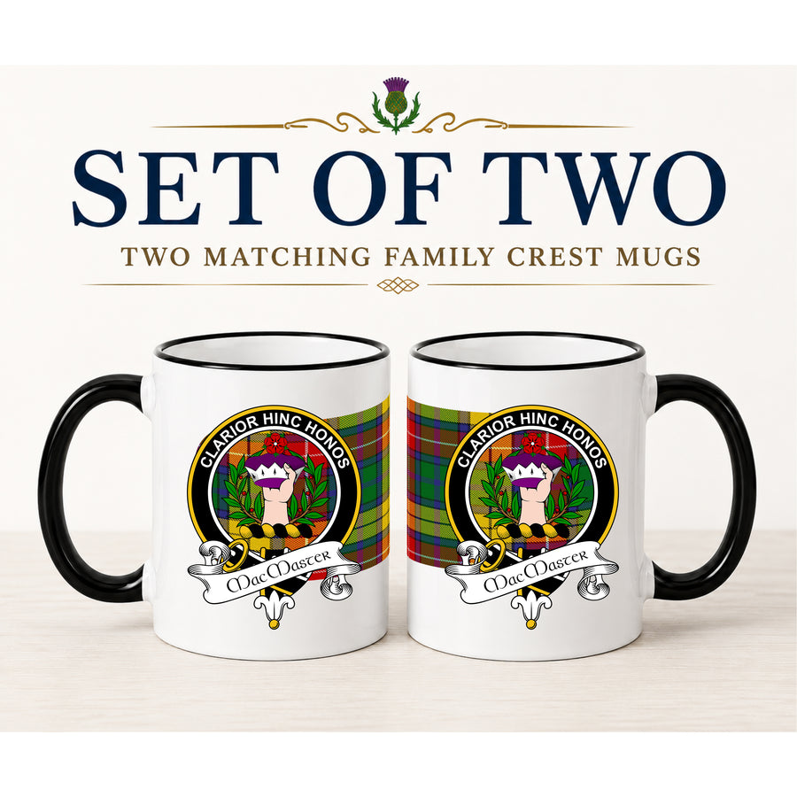 MacMaster Scottish Clan Crest 11 oz Mugs – Black Crest Design | Set of 2