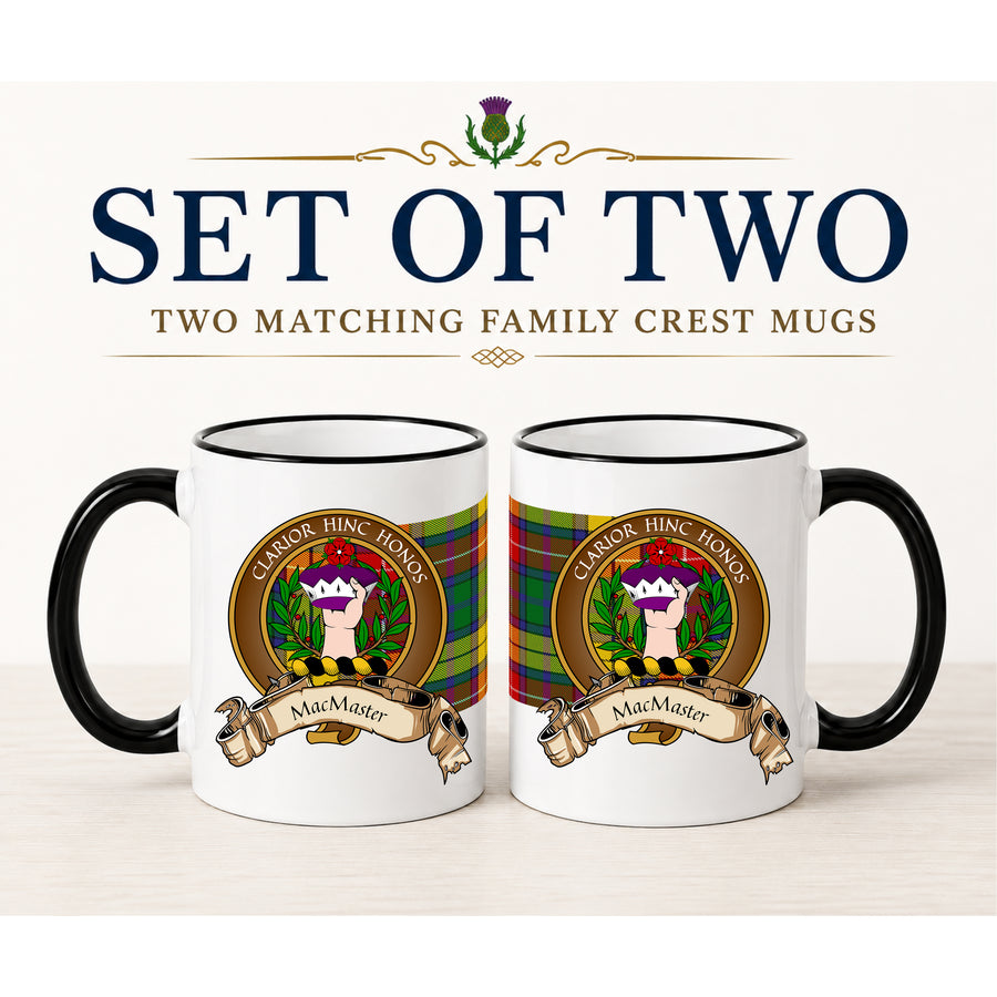 MacMaster Scottish Clan Crest 11 oz Mugs – Brown Crest Design | Set of 2