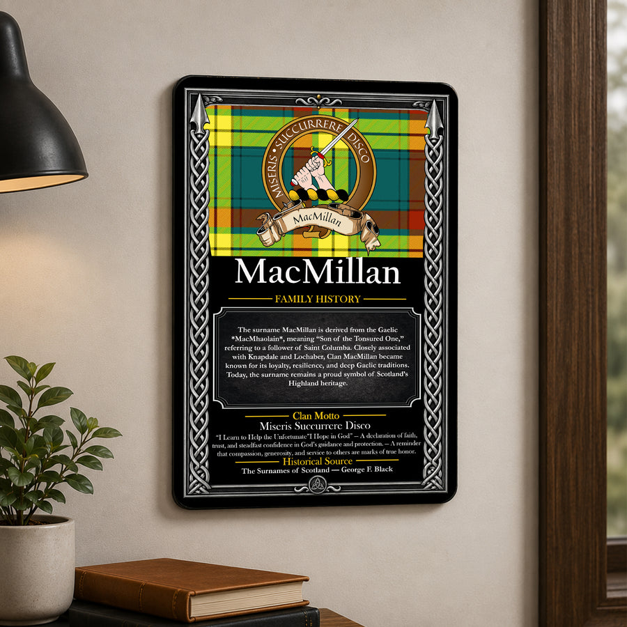 MacMillan Scottish Family History Metal Sign – Brown Crest