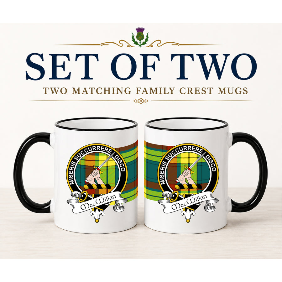 MacMillan Scottish Clan Crest 11 oz Mugs – Black Crest Design | Set of 2