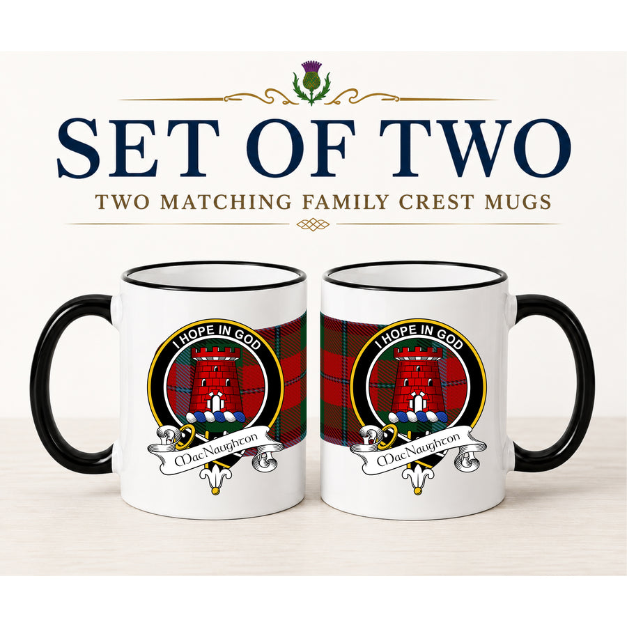 MacNaughton Scottish Clan Crest 11 oz Mugs – Black Crest Design | Set of 2