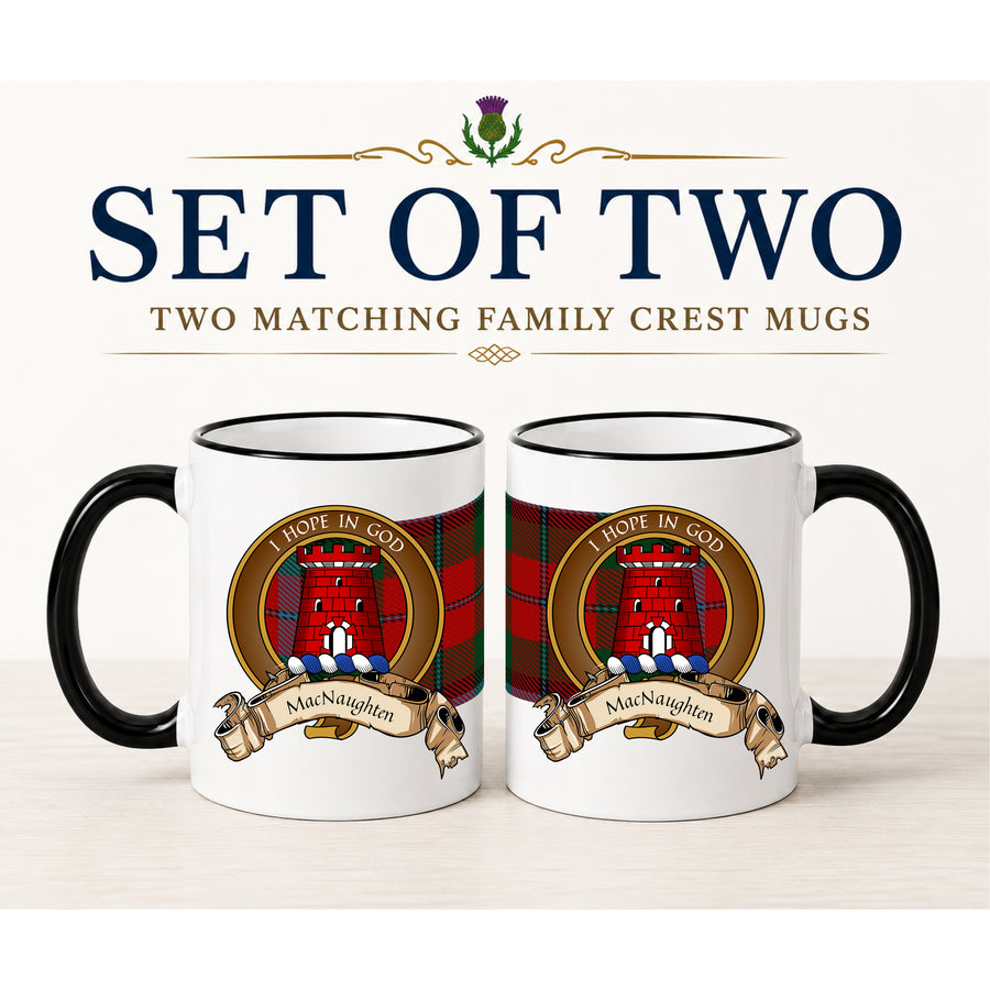 MacNaughton Scottish Clan Crest 11 oz Mugs – Brown Crest Design | Set of 2