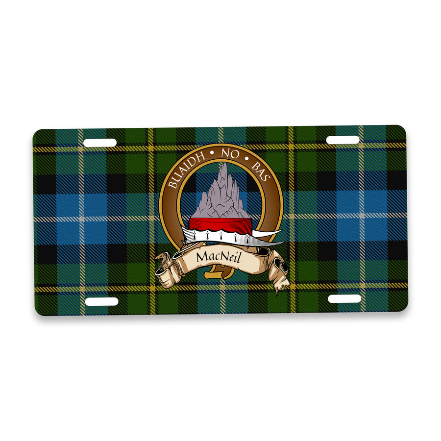 MacNeil Scottish Clan Crest Auto License Plate – Brown Crest Design