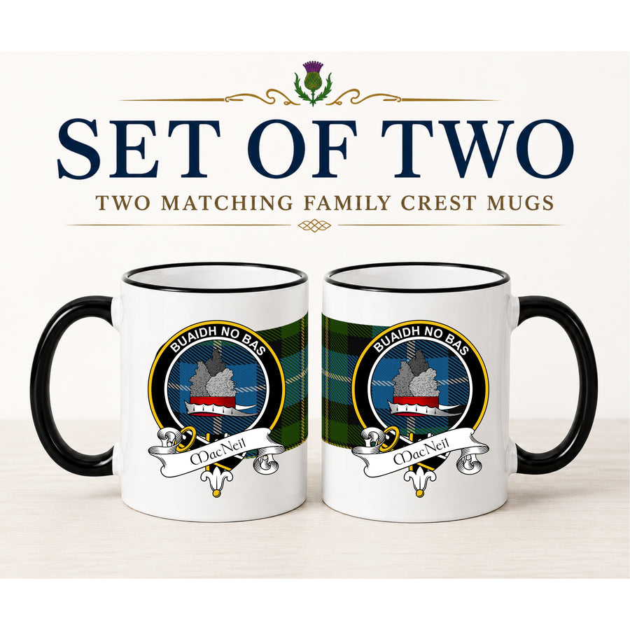 MacNeil Scottish Clan Crest 11 oz Mugs – Black Crest Design | Set of 2