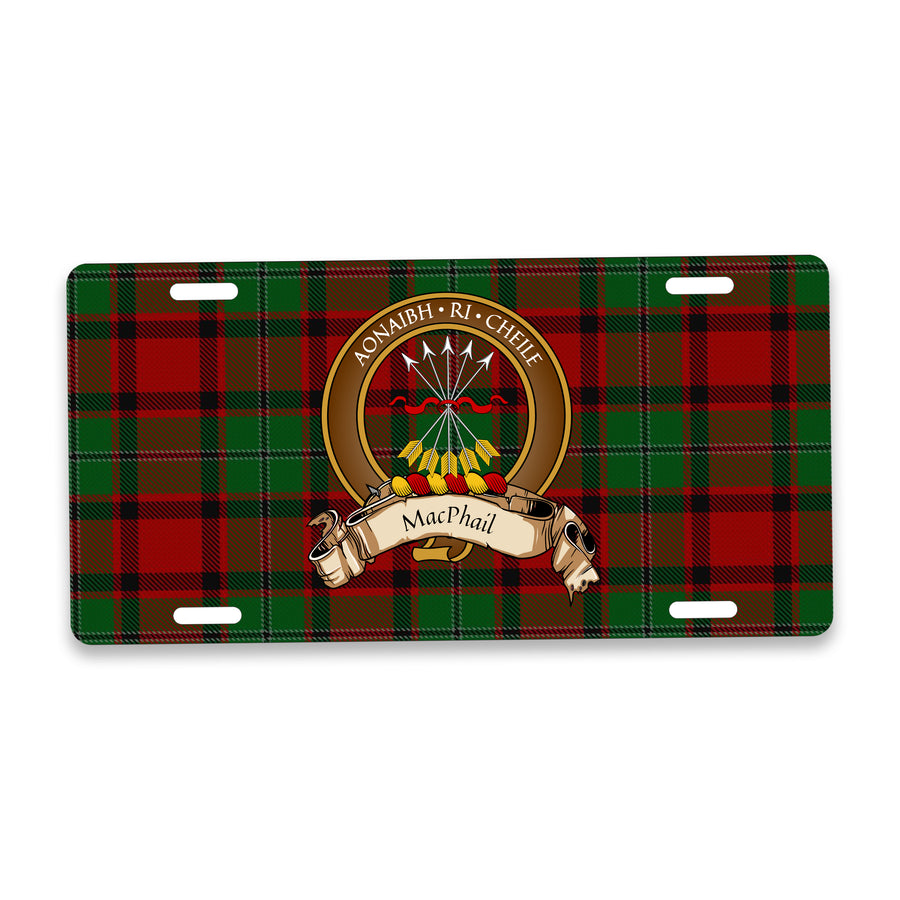 MacPhail Scottish Clan Crest Auto License Plate – Brown Crest Design