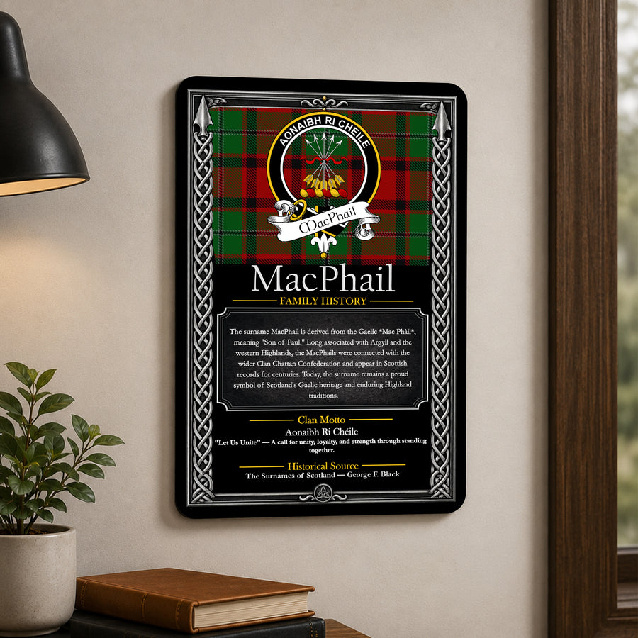 MacPhail Scottish Family History Metal Sign